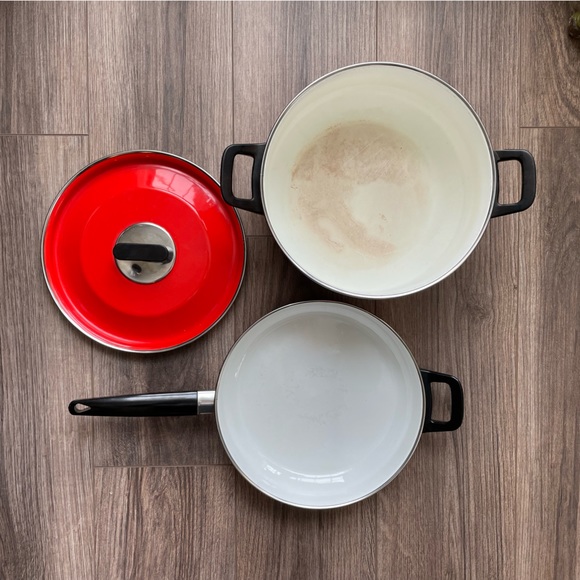 Vintage Red and Orange Cook Pot and Pan w/lid - Picture 4 of 7